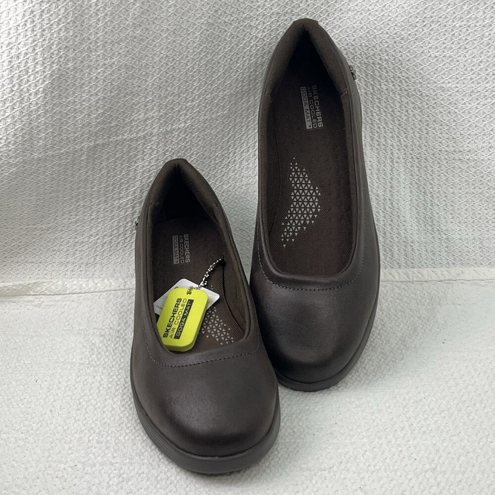 Skechers Women’s 10 Air Cooled Goga Mat Brown Ballet Flats Work Shoes NWT